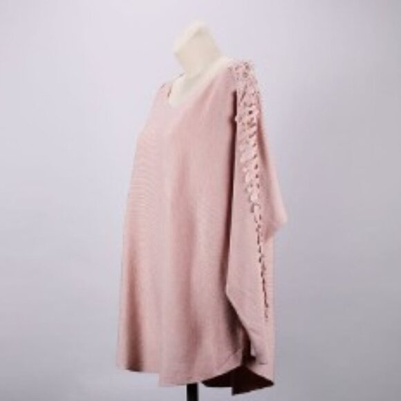 Cactus + Pearl Blush Pink Scoop Neck Sweater w/ Pearl & Lace Sleeves Women L - Picture 15 of 15